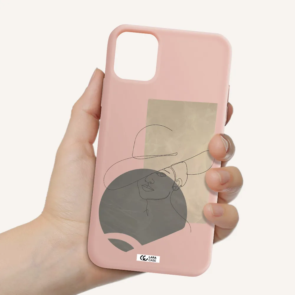 The Lady In The Hat Line Art Apple iPhone 11 Silicone pastel pink Case