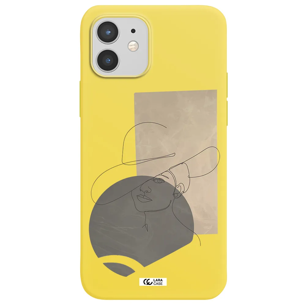 The Lady In The Hat Line Art Apple iPhone 12 mini Silicone canary yellow Case