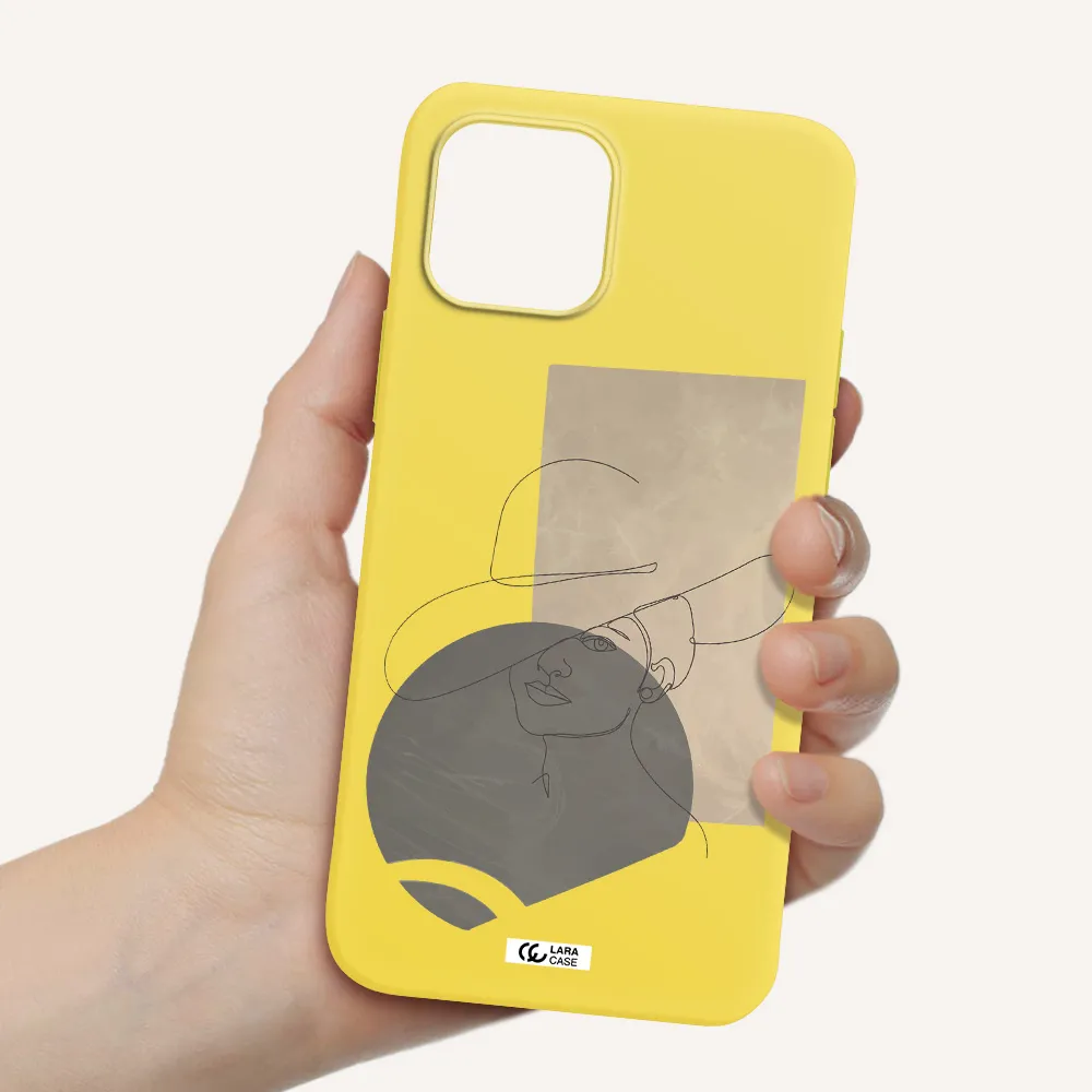 The Lady In The Hat Line Art Apple iPhone 12 mini Silicone canary yellow Case