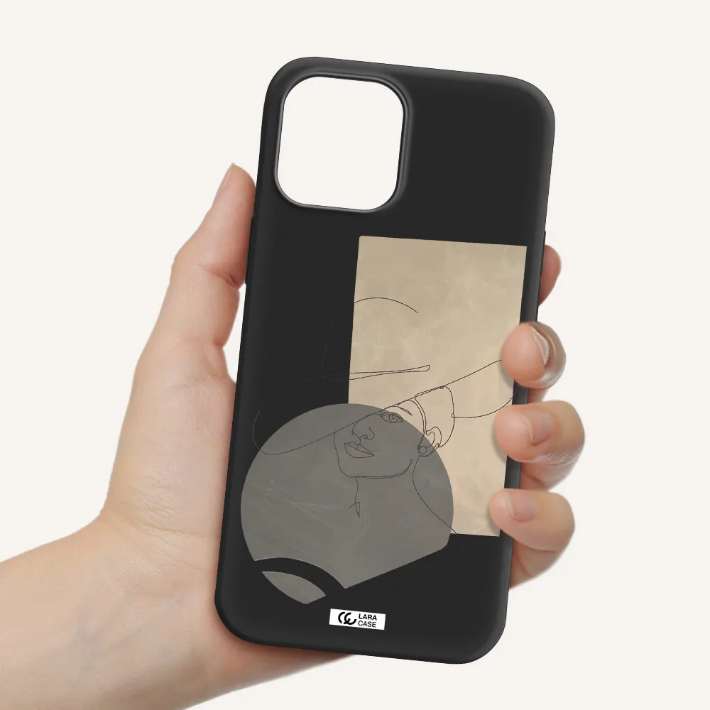 The Lady In The Hat Line Art Apple iPhone 12 pro max Silicone black Case