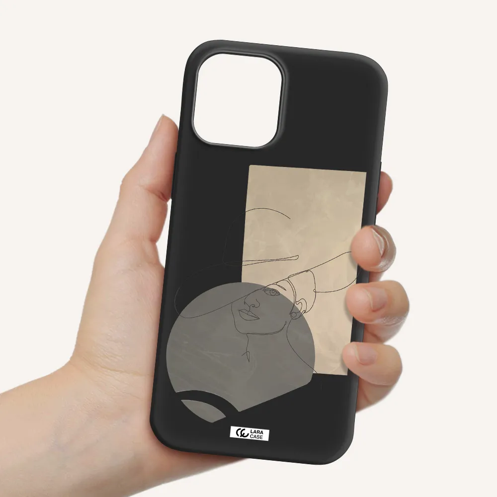 The Lady In The Hat Line Art Apple iPhone 12 pro Silicone black Case