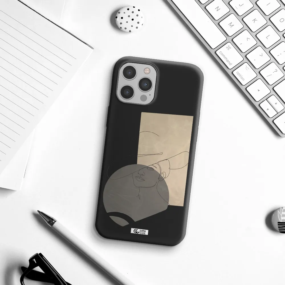 The Lady In The Hat Line Art Apple iPhone 12 pro Silicone black Case
