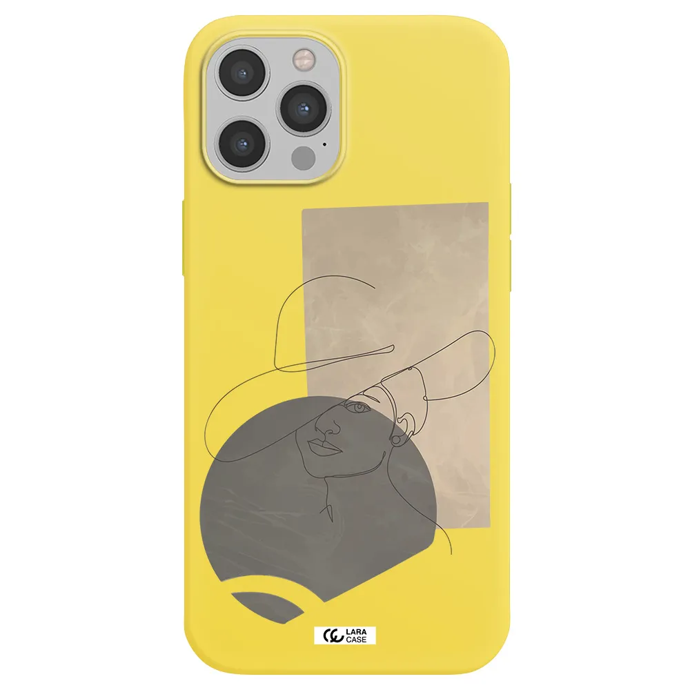 The Lady In The Hat Line Art Apple iPhone 12 pro Silicone canary yellow Case