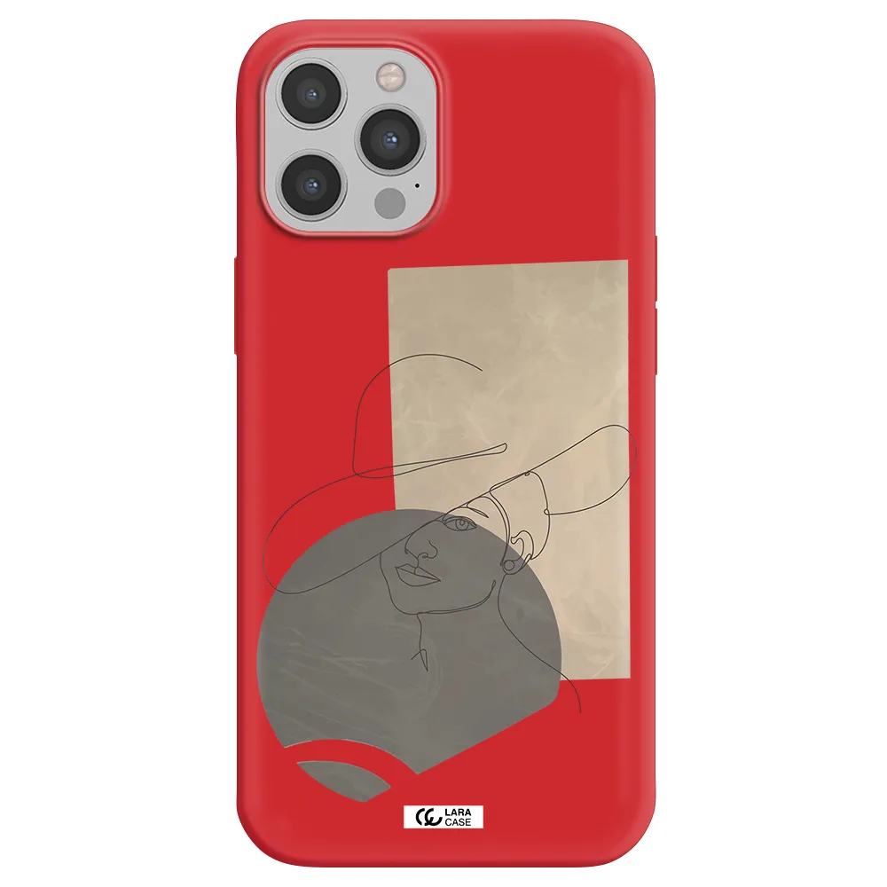 The Lady In The Hat Line Art Apple iPhone 12 pro Silicone Imperial Red Case