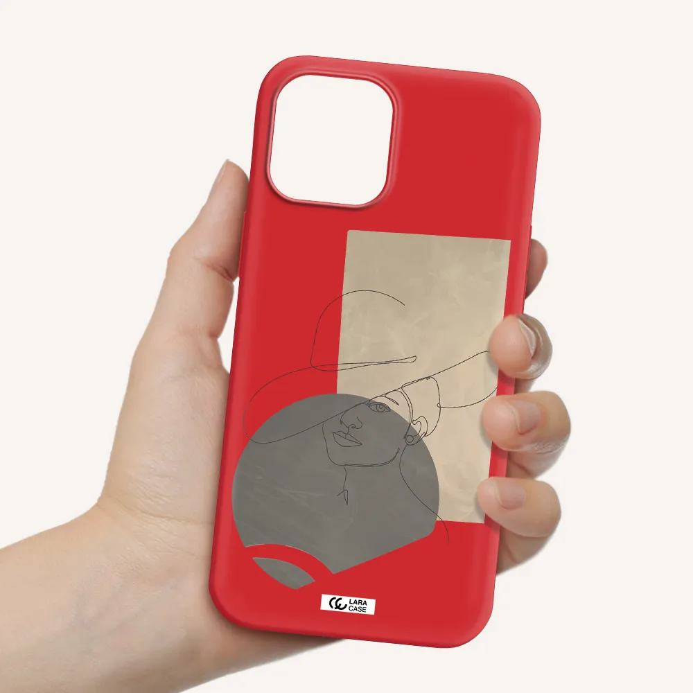 The Lady In The Hat Line Art Apple iPhone 12 pro Silicone Imperial Red Case