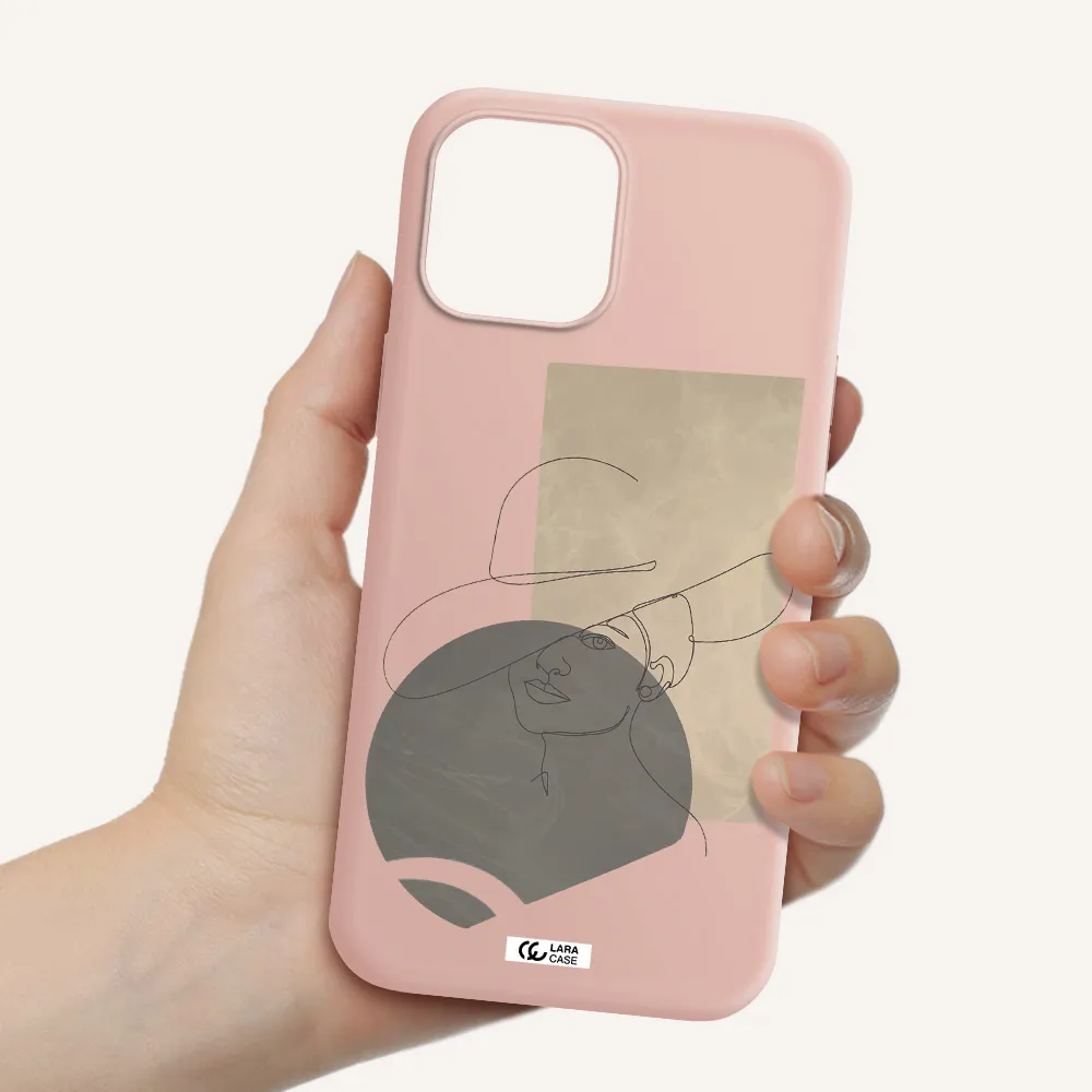 The Lady In The Hat Line Art Apple iPhone 12 pro Silicone pastel pink Case