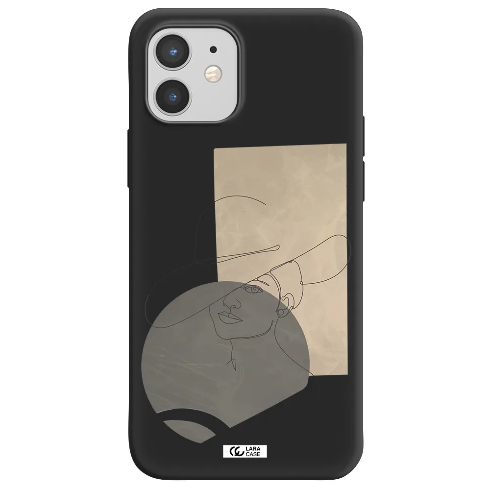 The Lady In The Hat Line Art Apple iPhone 12 Silicone black Case