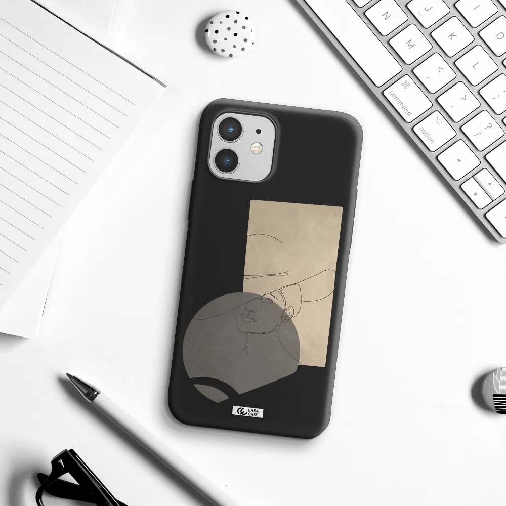 The Lady In The Hat Line Art Apple iPhone 12 Silicone black Case