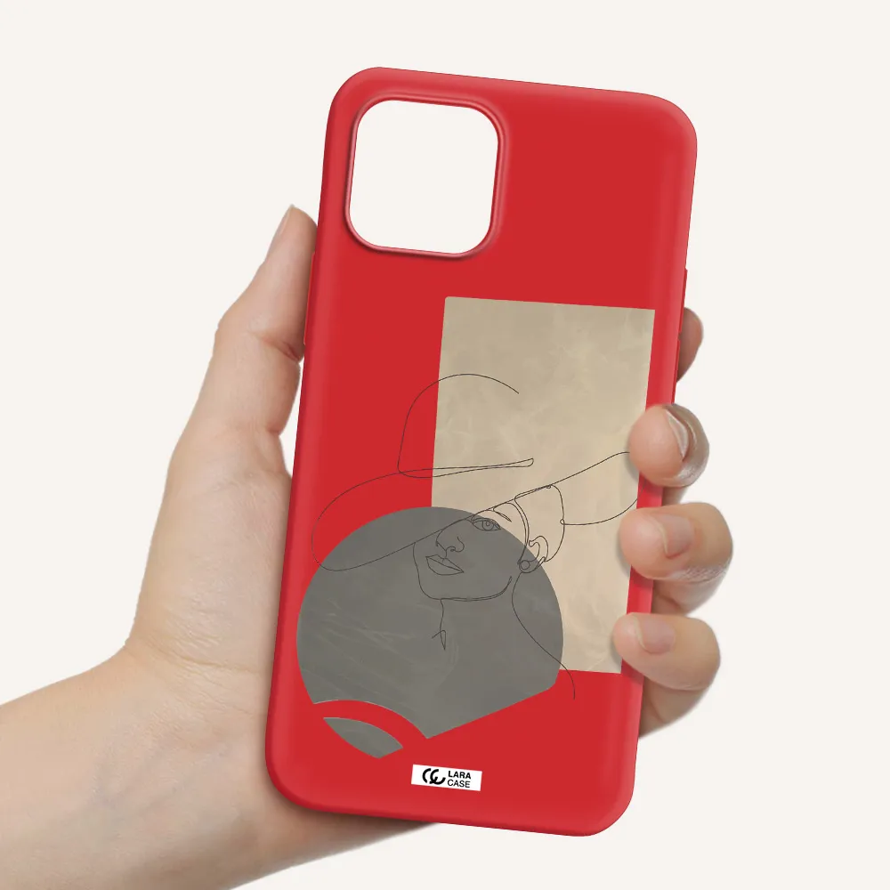 The Lady In The Hat Line Art Apple iPhone 12 Silicone Imperial Red Case