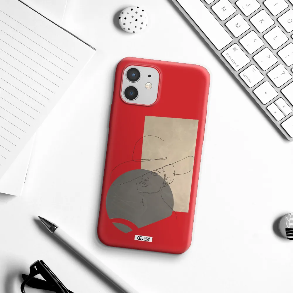 The Lady In The Hat Line Art Apple iPhone 12 Silicone Imperial Red Case