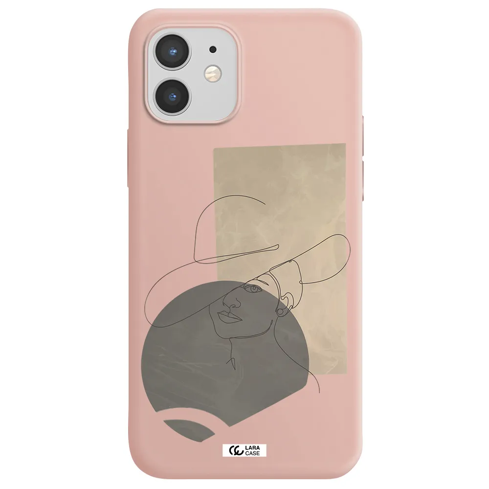 The Lady In The Hat Line Art Apple iPhone 12 Silicone pastel pink Case