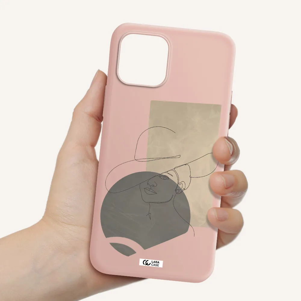 The Lady In The Hat Line Art Apple iPhone 12 Silicone pastel pink Case