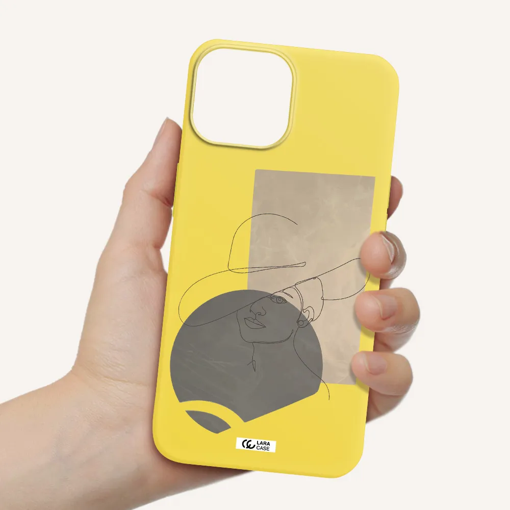 The Lady In The Hat Line Art Apple iPhone 13 mini Silicone canary yellow Case