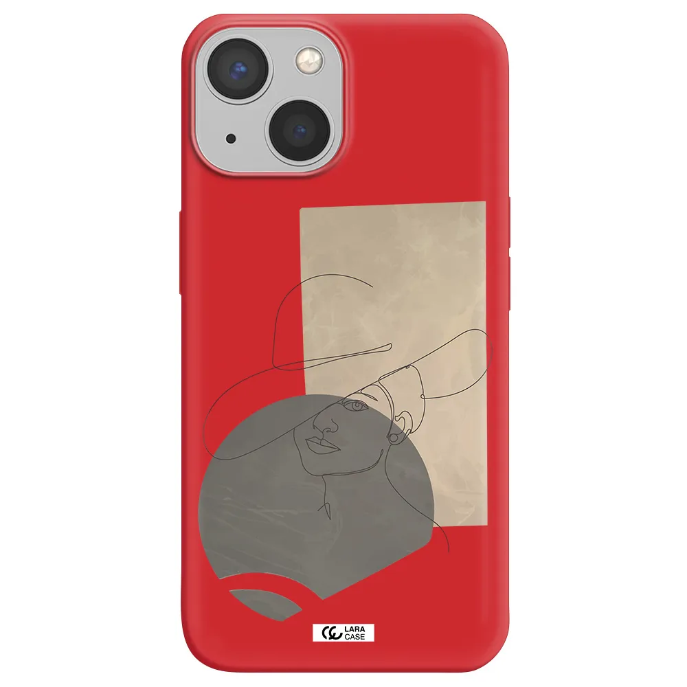 The Lady In The Hat Line Art Apple iPhone 13 mini Silicone Imperial Red Case