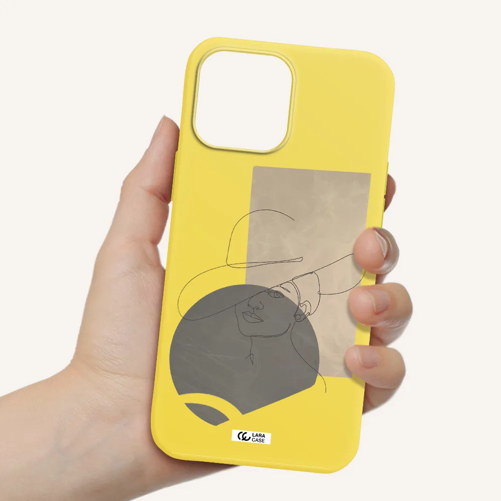 The Lady In The Hat Line Art Apple iPhone 13 Pro Max Silicone canary yellow Case