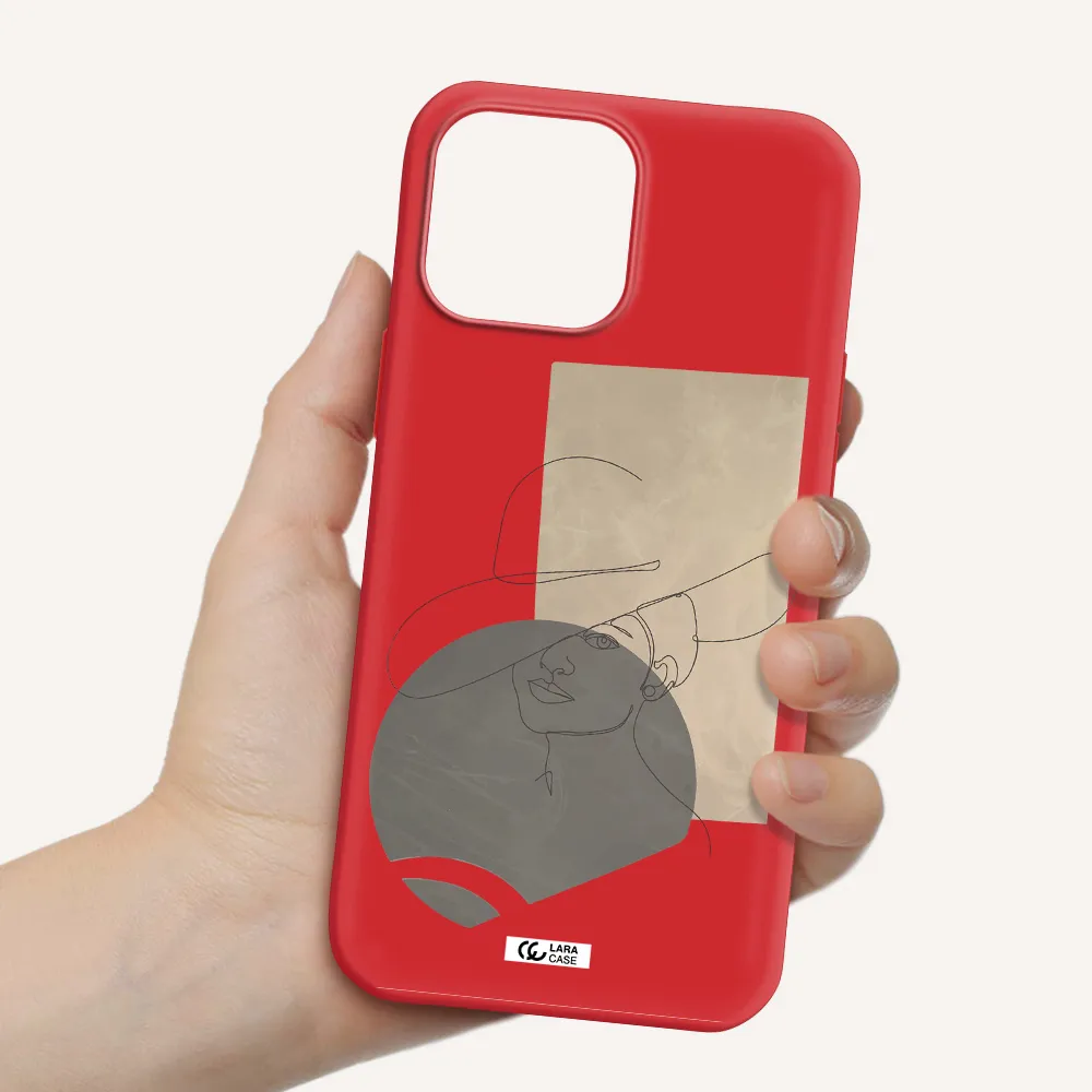 The Lady In The Hat Line Art Apple iPhone 13 Pro Max Silicone Imperial Red Case