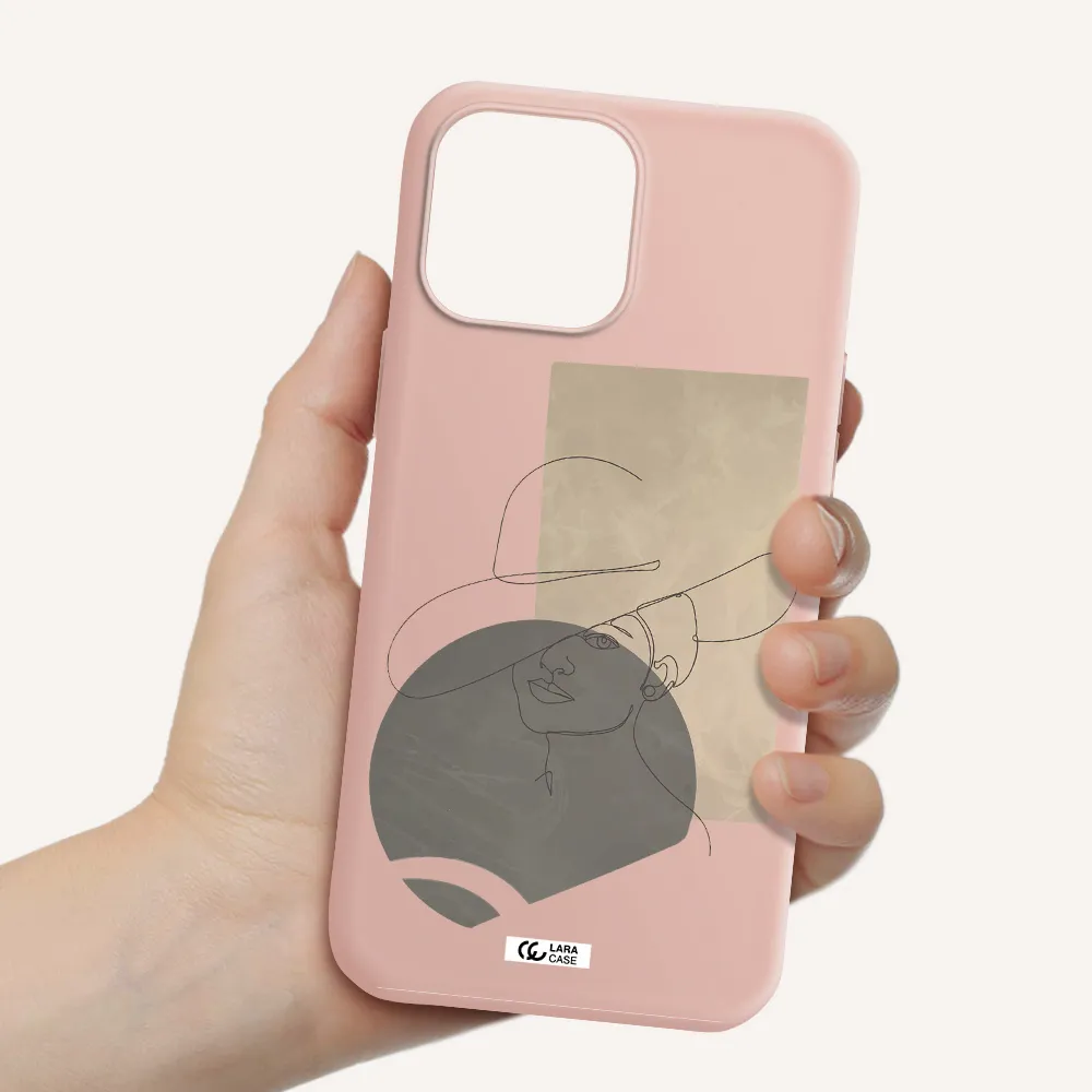 The Lady In The Hat Line Art Apple iPhone 13 Pro Max Silicone pastel pink Case