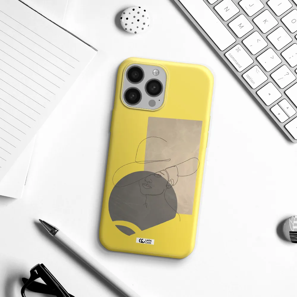 The Lady In The Hat Line Art Apple iPhone 13 Pro Silicone canary yellow Case