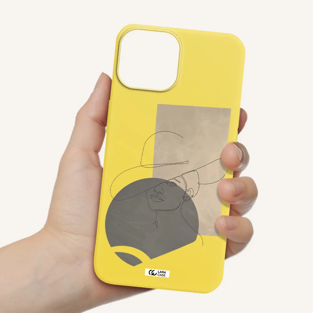 The Lady In The Hat Line Art Apple iPhone 13 Silicone canary yellow Case