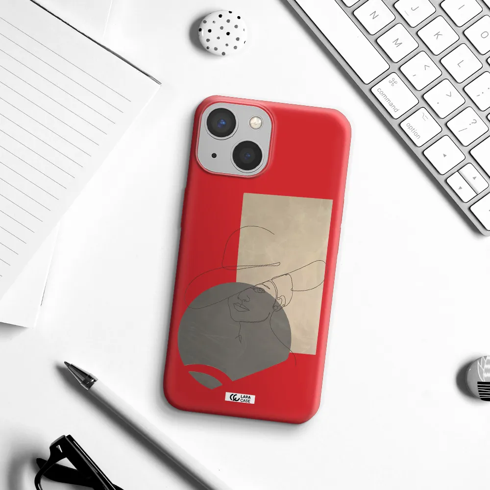The Lady In The Hat Line Art Apple iPhone 13 Silicone Imperial Red Case