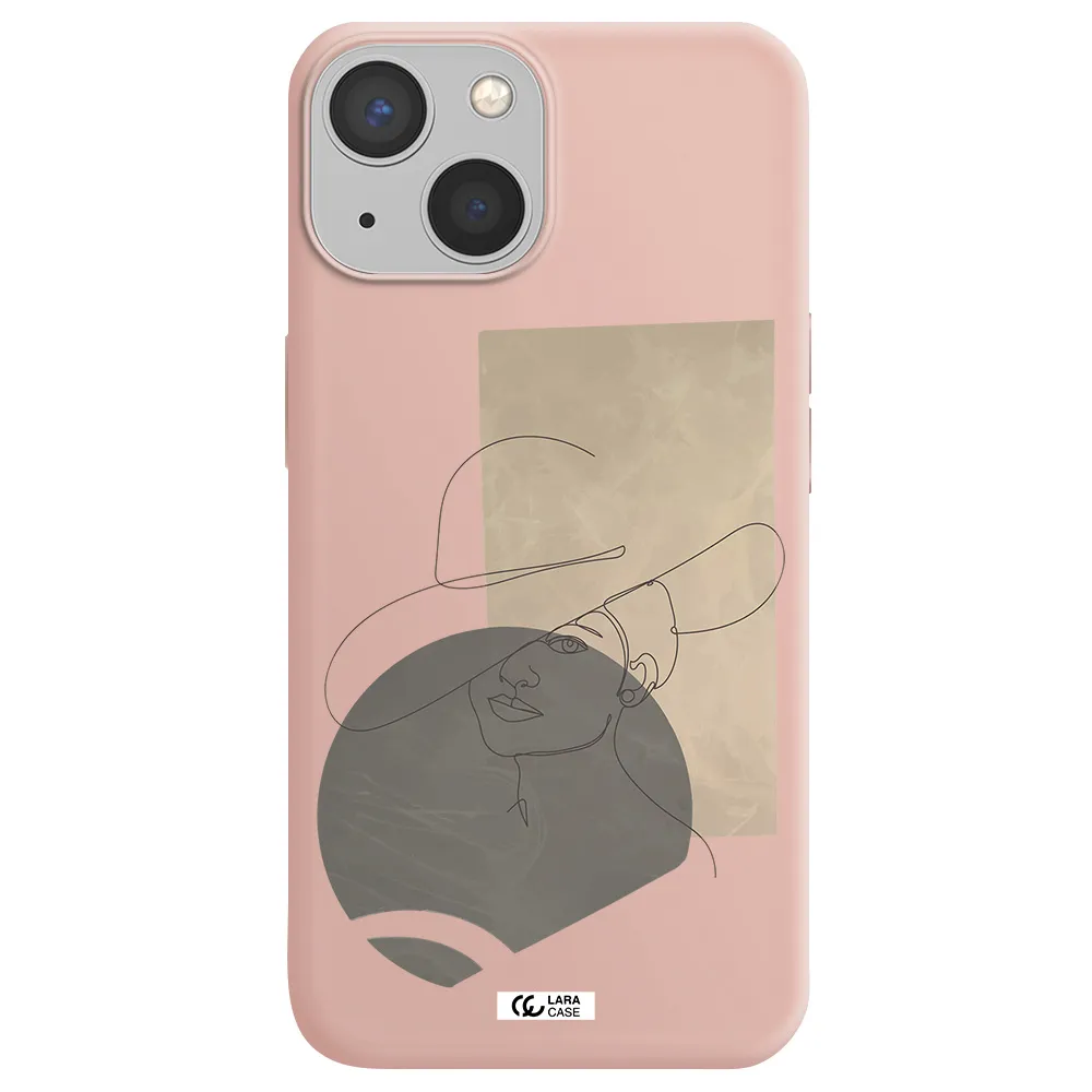 The Lady In The Hat Line Art Apple iPhone 13 Silicone pastel pink Case