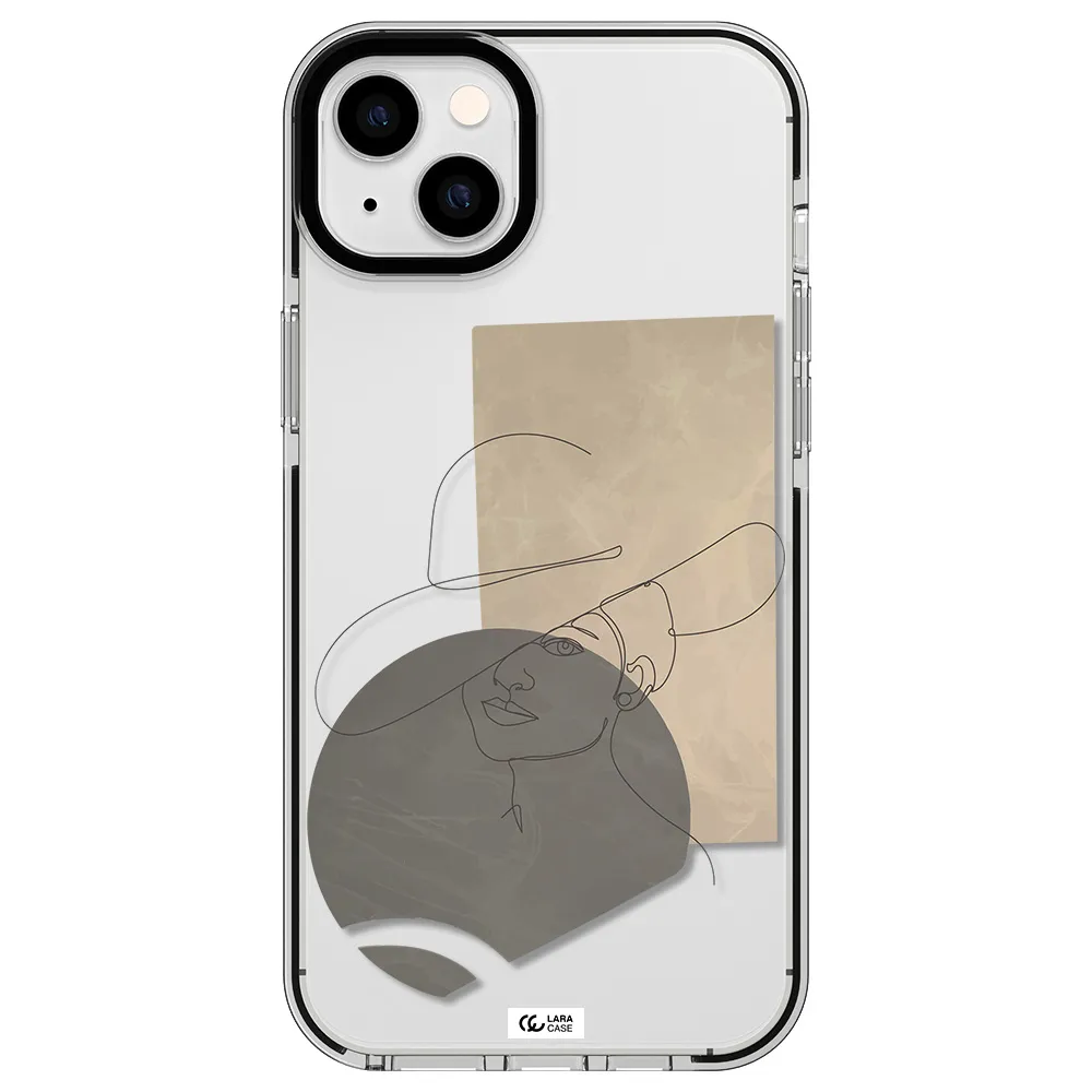 The Lady In The Hat Line Art Apple iPhone 14 plus impact black border Case