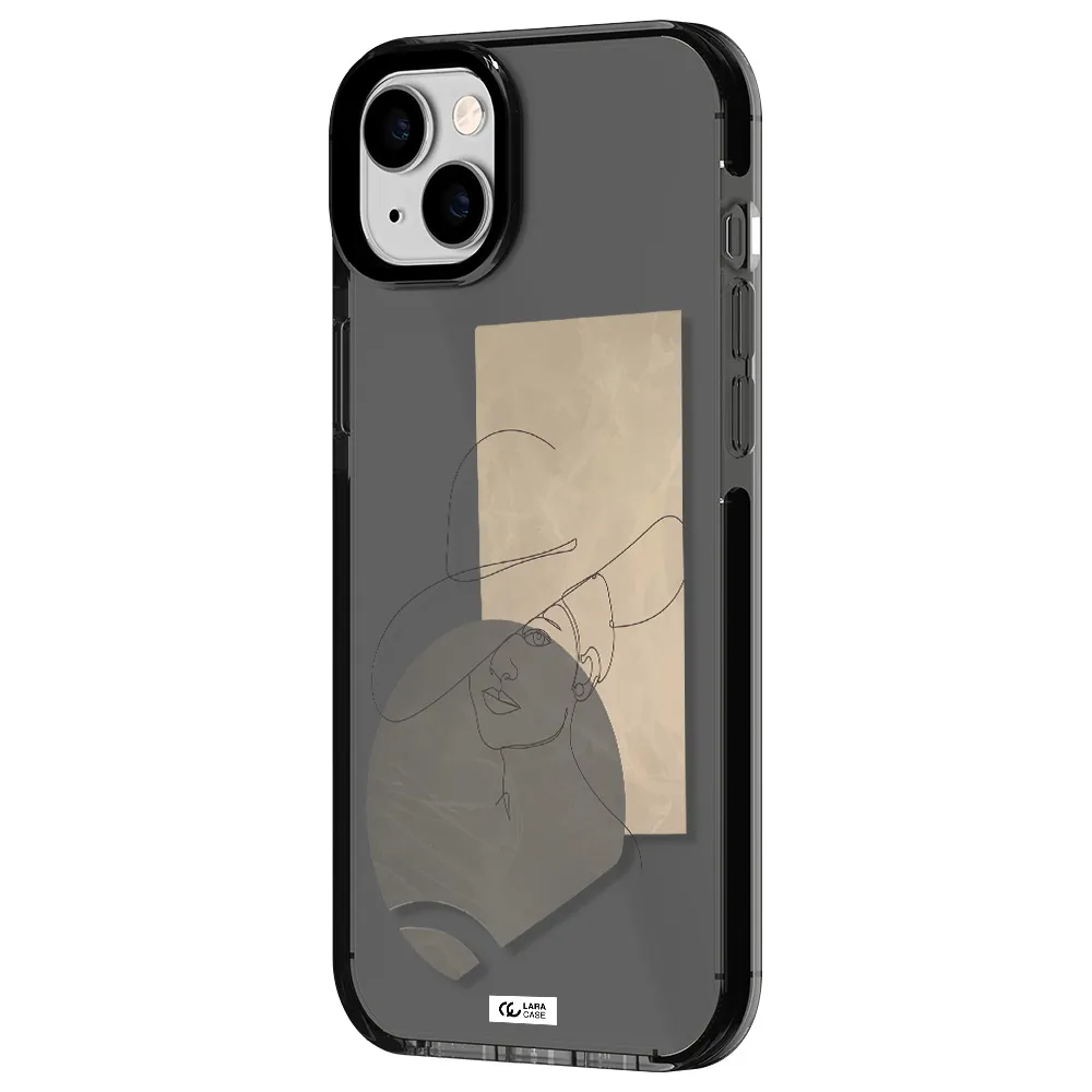 The Lady In The Hat Line Art Apple iPhone 14 plus impact Smoke Black Case