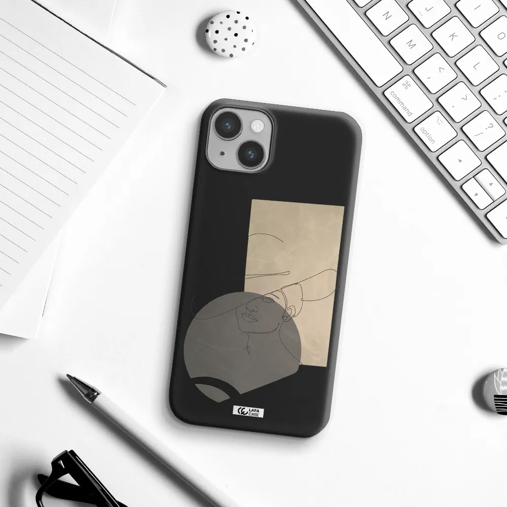 The Lady In The Hat Line Art Apple iPhone 14 plus Silicone black Case