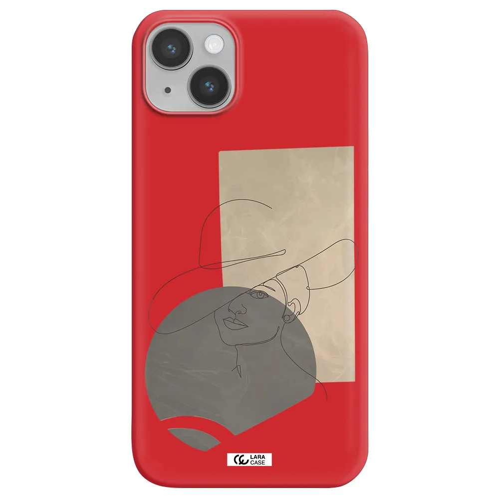 The Lady In The Hat Line Art Apple iPhone 14 plus Silicone Imperial Red Case