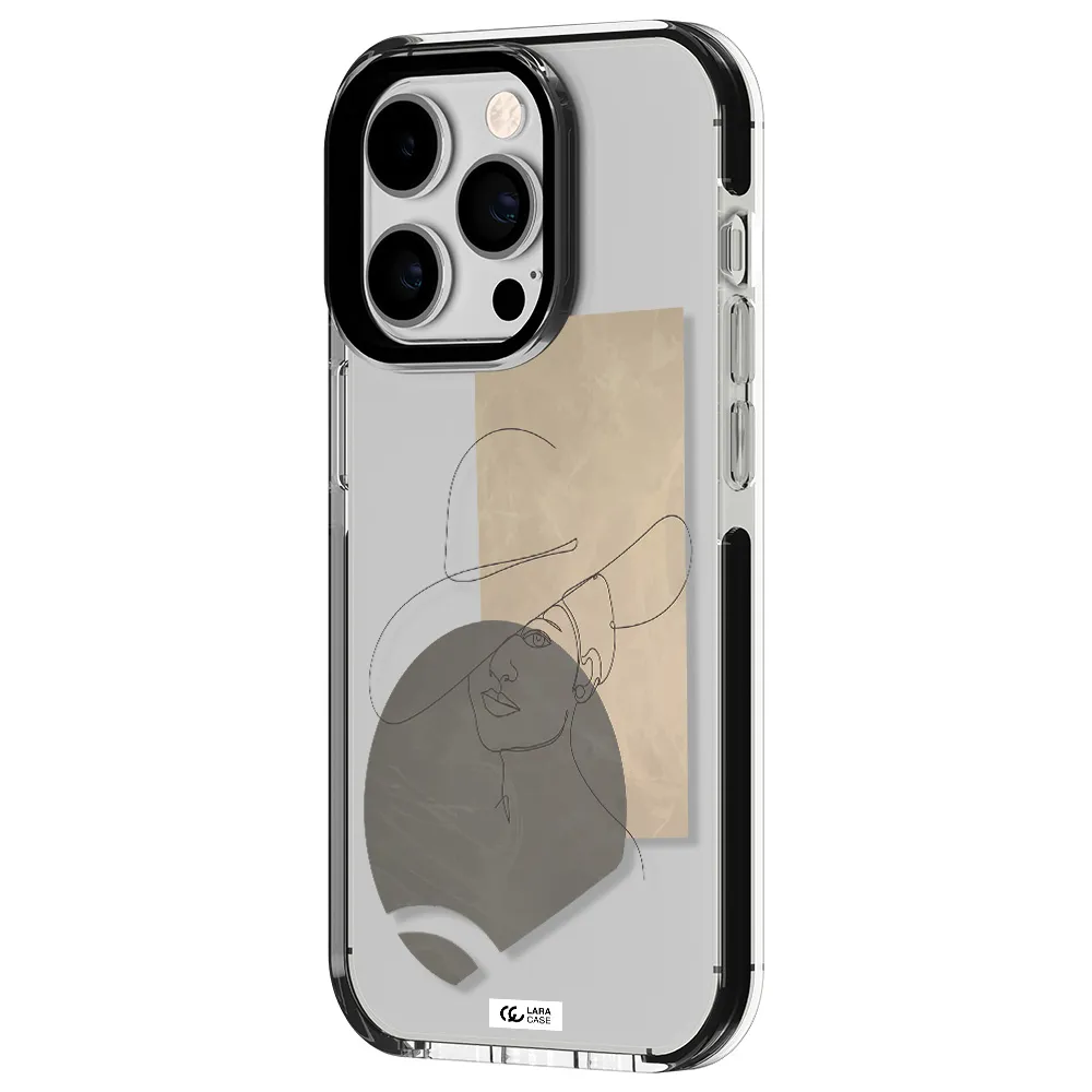 The Lady In The Hat Line Art Apple iPhone 14 pro impact black border Case