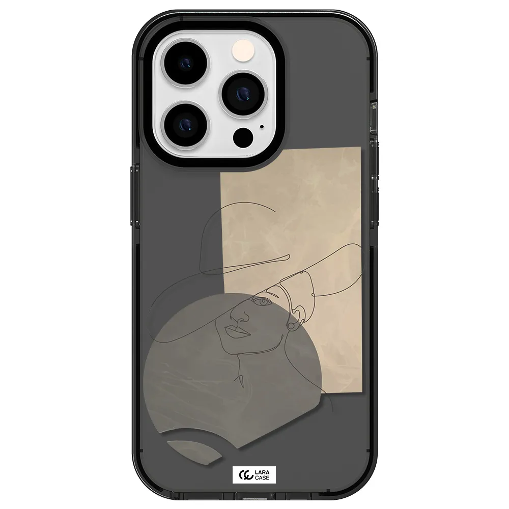 The Lady In The Hat Line Art Apple iPhone 14 pro impact Smoke Black Case