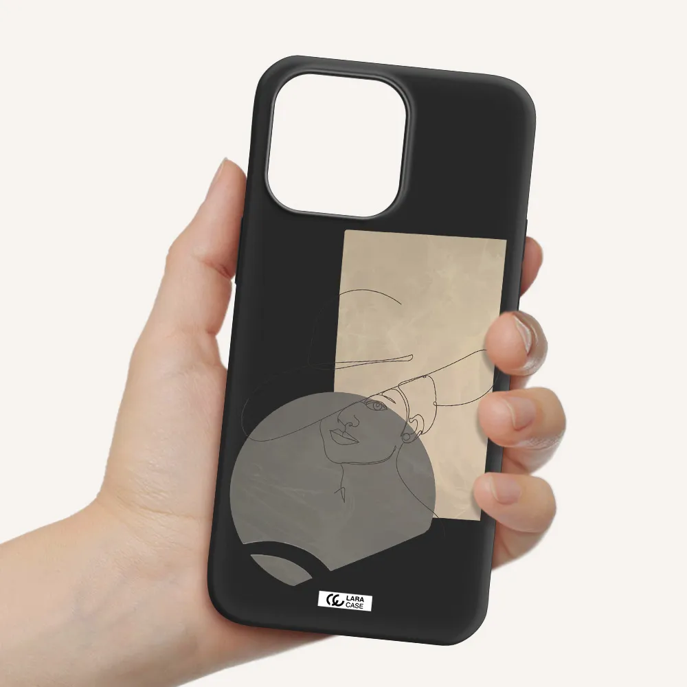 The Lady In The Hat Line Art Apple iPhone 14 pro max Silicone black Case