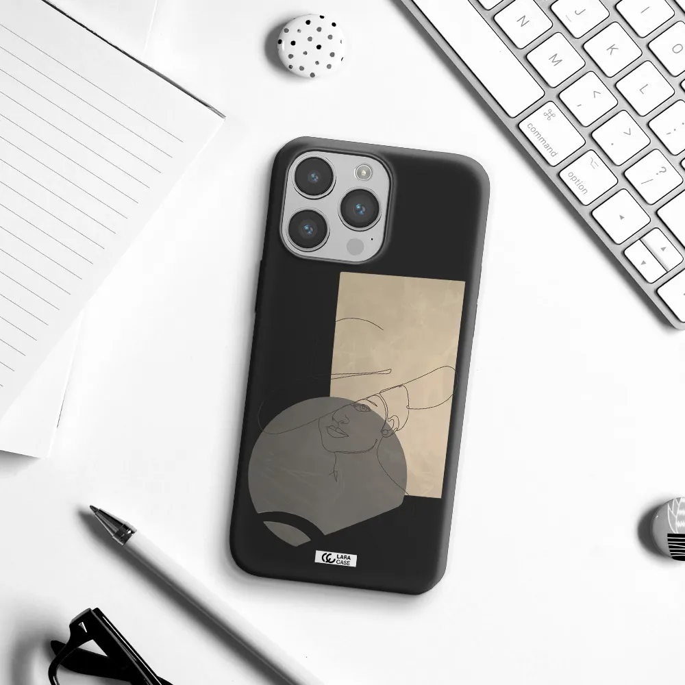 The Lady In The Hat Line Art Apple iPhone 14 pro max Silicone black Case