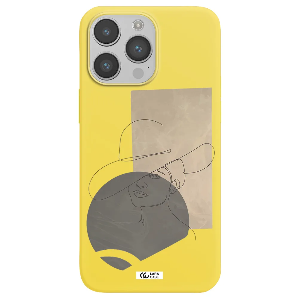 The Lady In The Hat Line Art Apple iPhone 14 pro max Silicone canary yellow Case