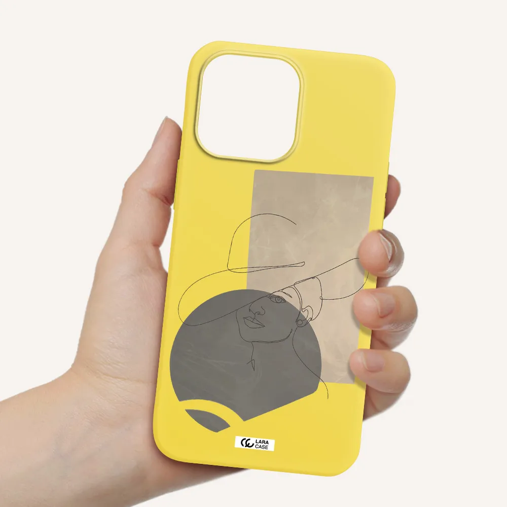 The Lady In The Hat Line Art Apple iPhone 14 pro max Silicone canary yellow Case