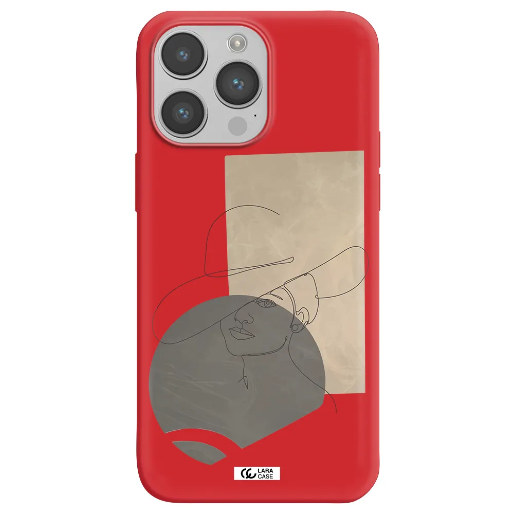 The Lady In The Hat Line Art Apple iPhone 14 pro max Silicone Imperial Red Case