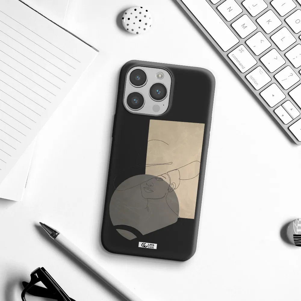 The Lady In The Hat Line Art Apple iPhone 14 pro Silicone black Case