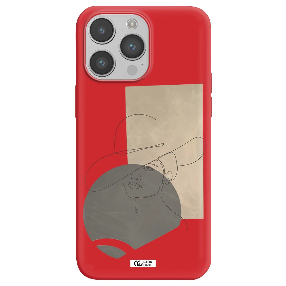 The Lady In The Hat Line Art Apple iPhone 14 pro Silicone Imperial Red Case