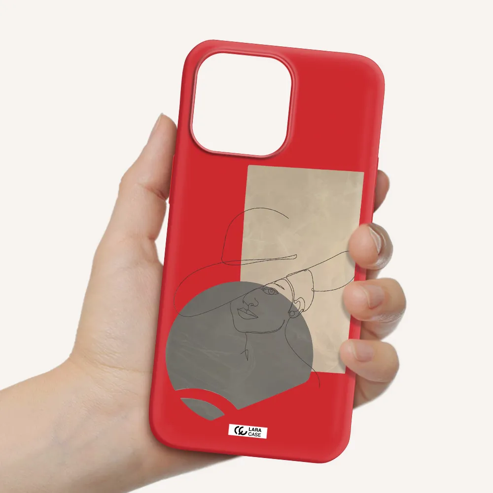 The Lady In The Hat Line Art Apple iPhone 14 pro Silicone Imperial Red Case