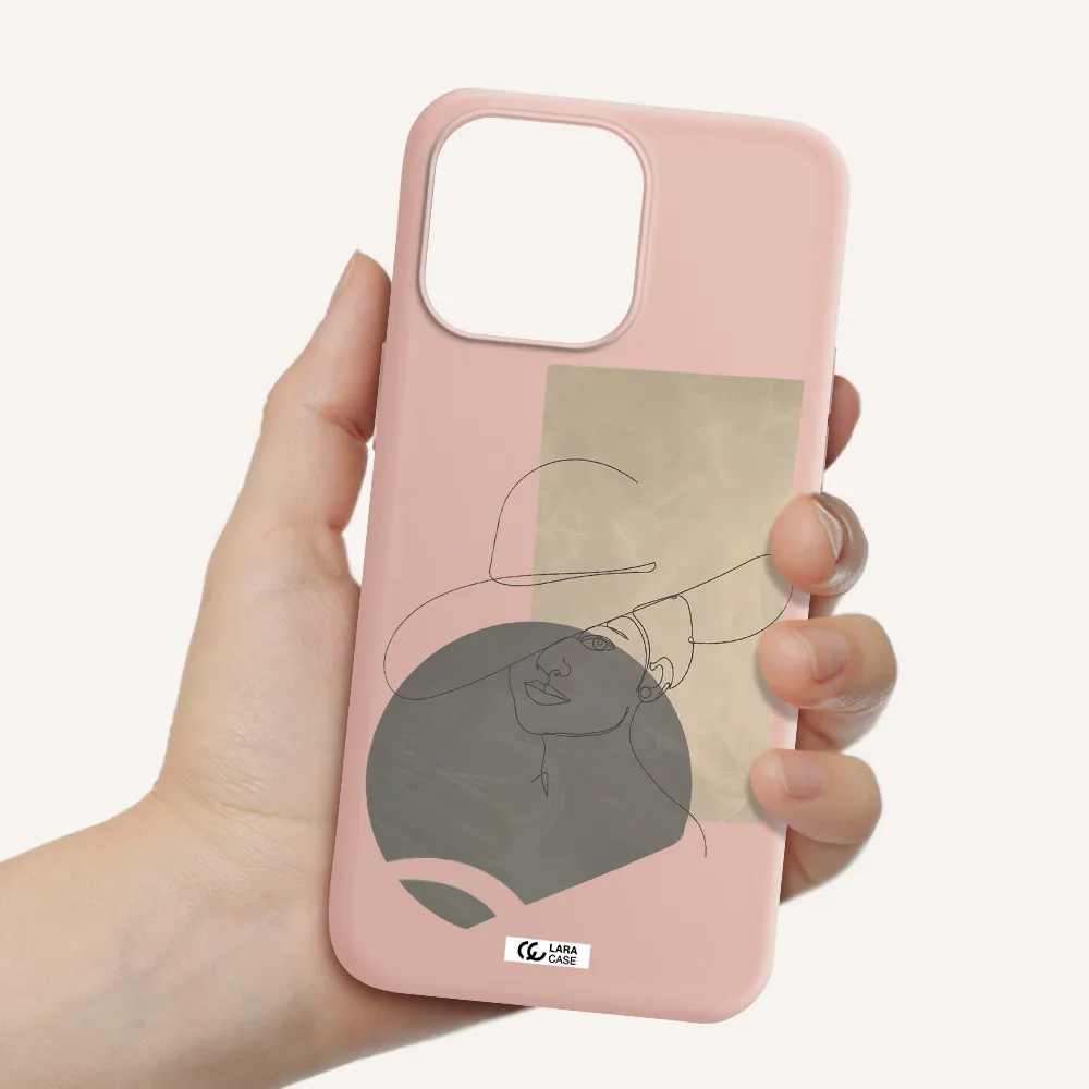 The Lady In The Hat Line Art Apple iPhone 14 pro Silicone pastel pink Case