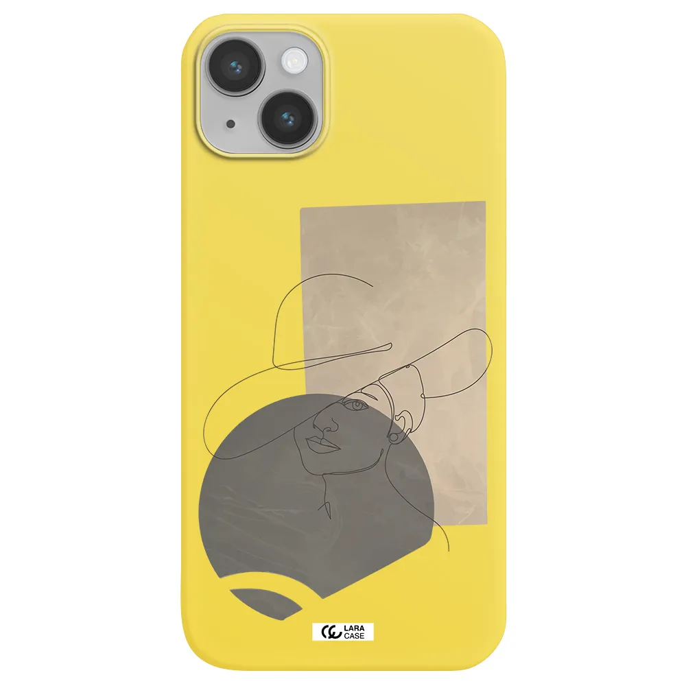 The Lady In The Hat Line Art Apple iPhone 14 Silicone canary yellow Case