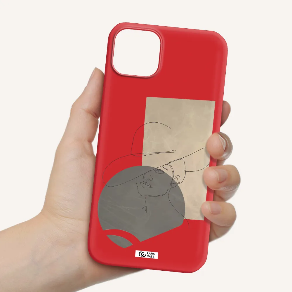 The Lady In The Hat Line Art Apple iPhone 14 Silicone Imperial Red Case