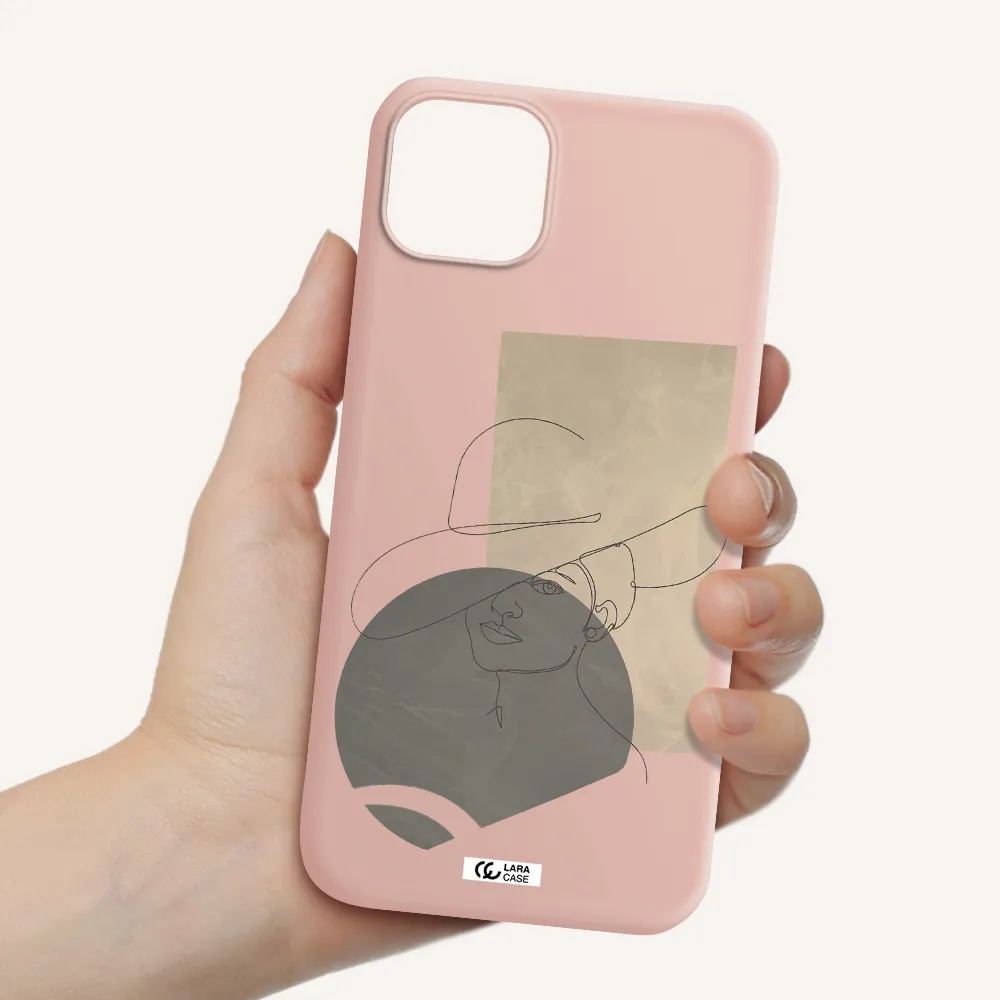 The Lady In The Hat Line Art Apple iPhone 14 Silicone pastel pink Case
