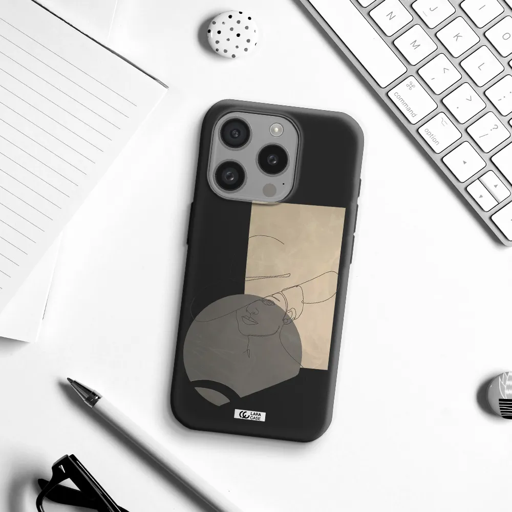 The Lady In The Hat Line Art Apple Iphone 15 Pro Silicone Black Case