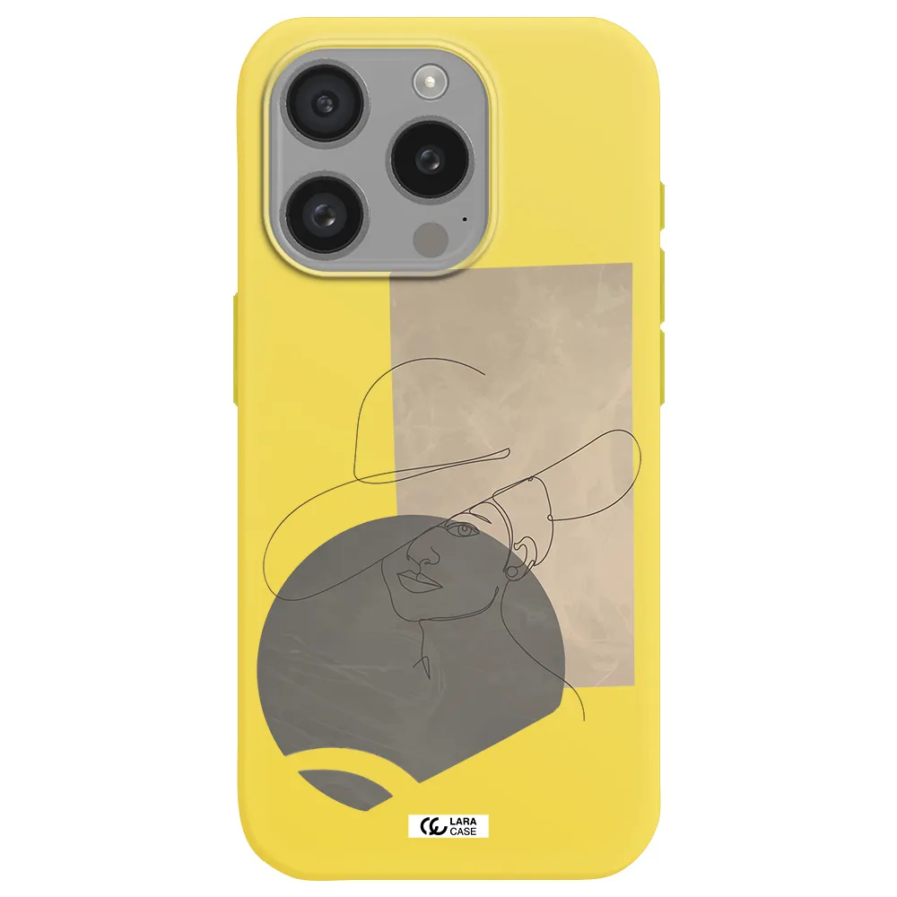 The Lady In The Hat Line Art Apple Iphone 15 Pro Silicone Canary Yellow Case