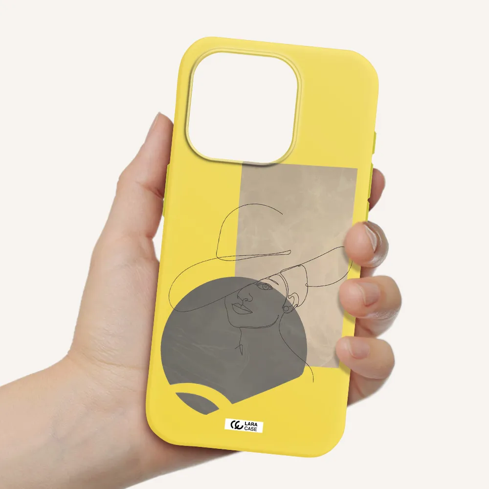 The Lady In The Hat Line Art Apple Iphone 15 Pro Silicone Canary Yellow Case