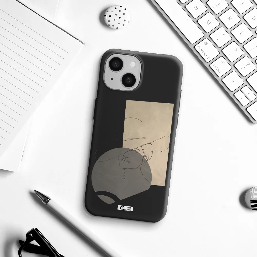 The Lady In The Hat Line Art Apple iPhone 15 Silicone black Case