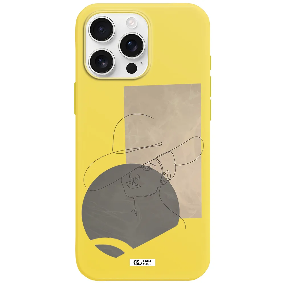 The Lady In The Hat Line Art Apple Iphone 16 Pro Max Silicone Canary Yellow Case