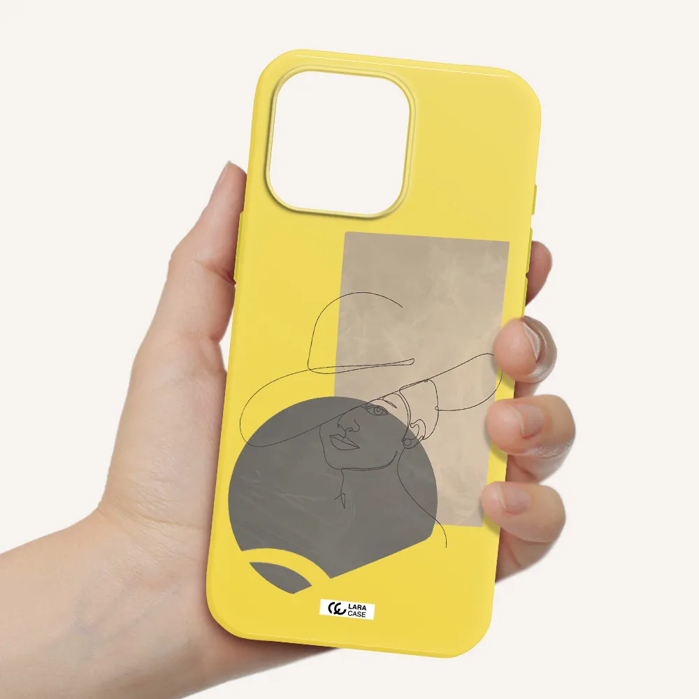 The Lady In The Hat Line Art Apple Iphone 16 Pro Max Silicone Canary Yellow Case