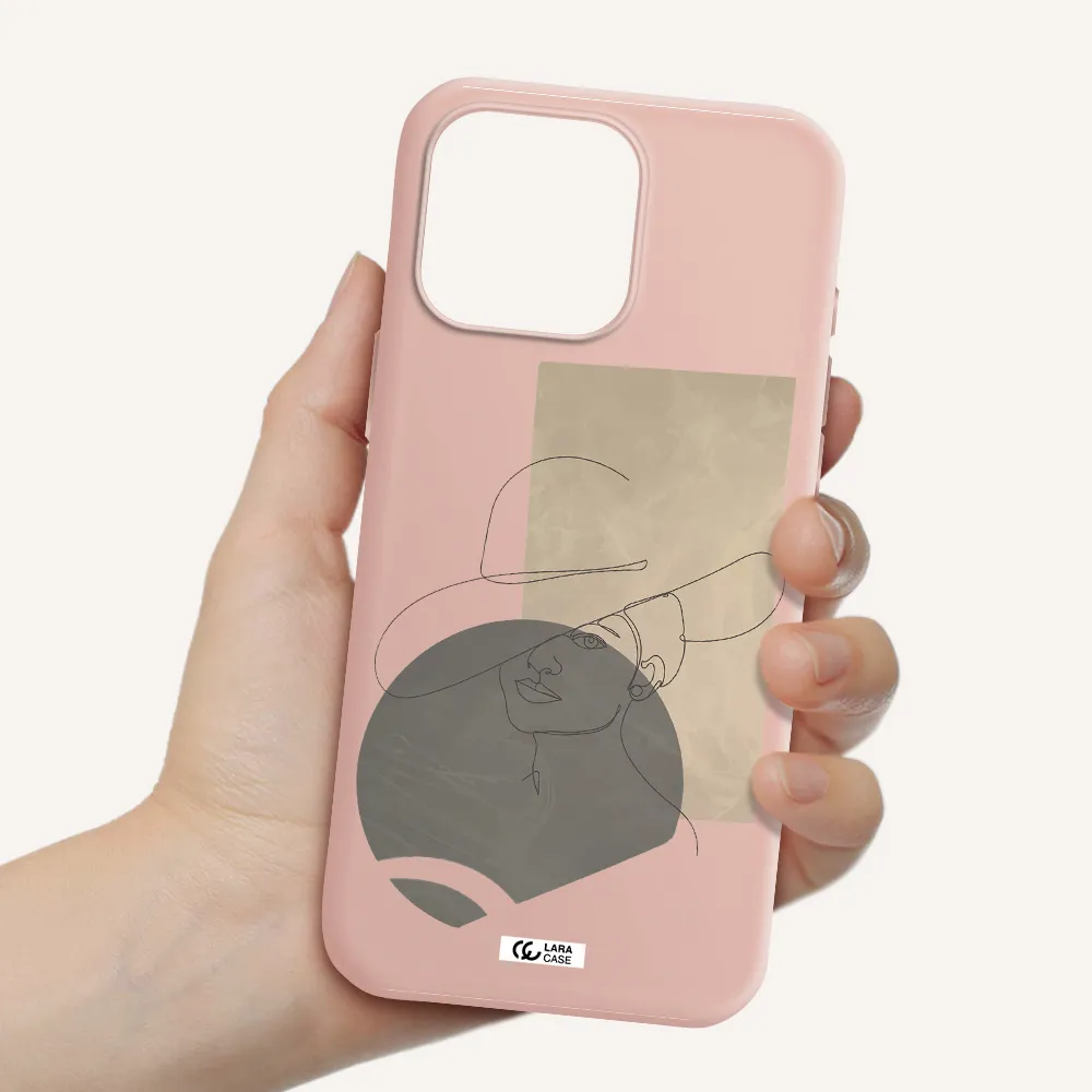 The Lady In The Hat Line Art Apple Iphone 16 Pro Max Silicone Pastel Pink Case
